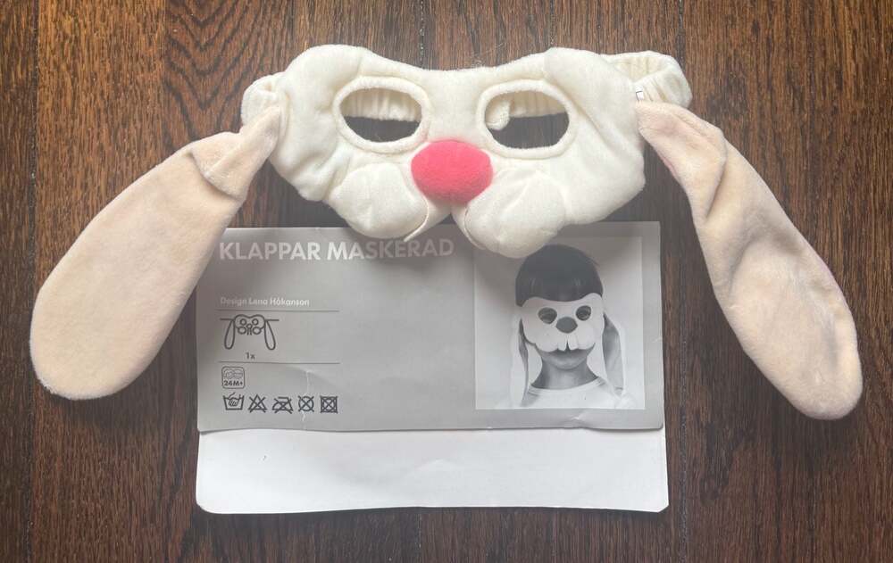 IKEA KLAPPAR MASKERAD Rabbit Costume Face Mask with Ears & Original Packaging